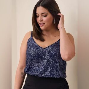 Torrid Sophie Sequin Swing Cami Size 2X Blue V-Neck Adjustable Straps Lined NEW